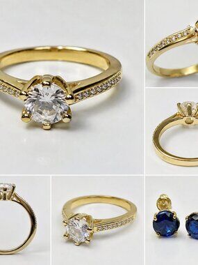 Ring-10-GT-6-Minimalist Gold Tone CZ Engagement Style Ring Size 6